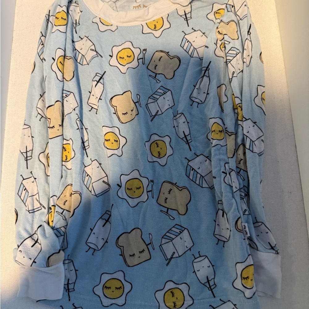 Little Sleepies Blue Pajama Top with Breakfast Print